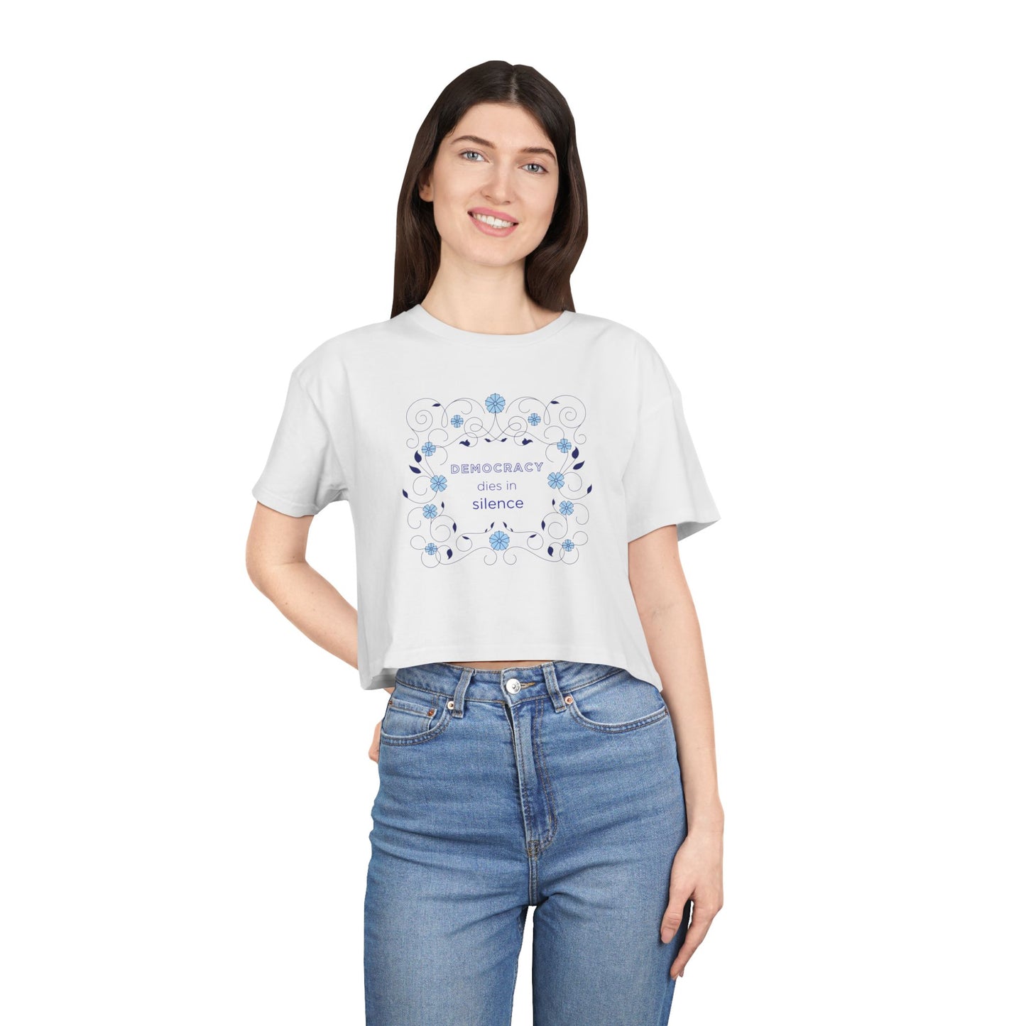 Democracy Dies in Silence Cotton Crop Tee, Statement Clothing