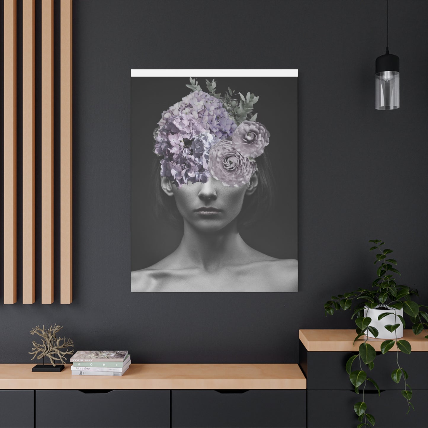 Hydrangeas Where Her Eyes Should Be Canvas Art - Mischief & Muse