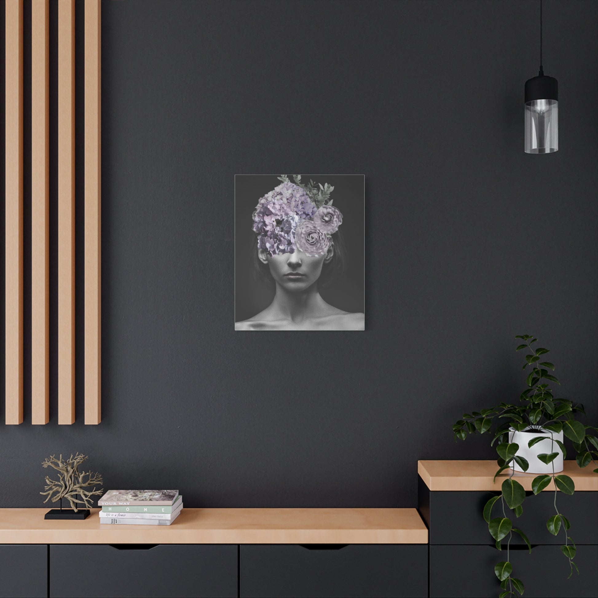 Hydrangeas Where Her Eyes Should Be Canvas Art - Mischief & Muse