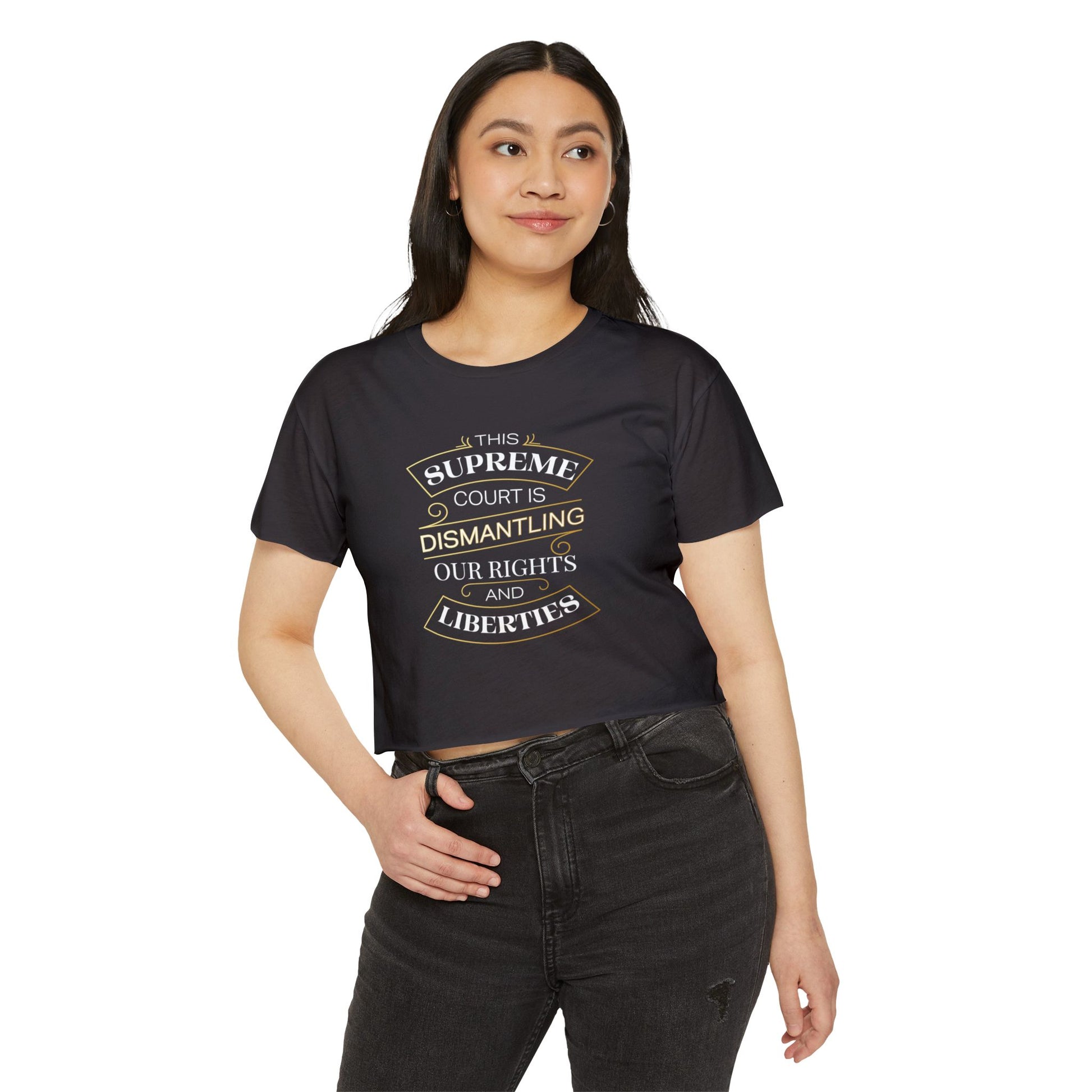 "Dismantling Rights" Statement Crop Top Inverted Colors — Art Deco-Inspired Typography - T-Shirt