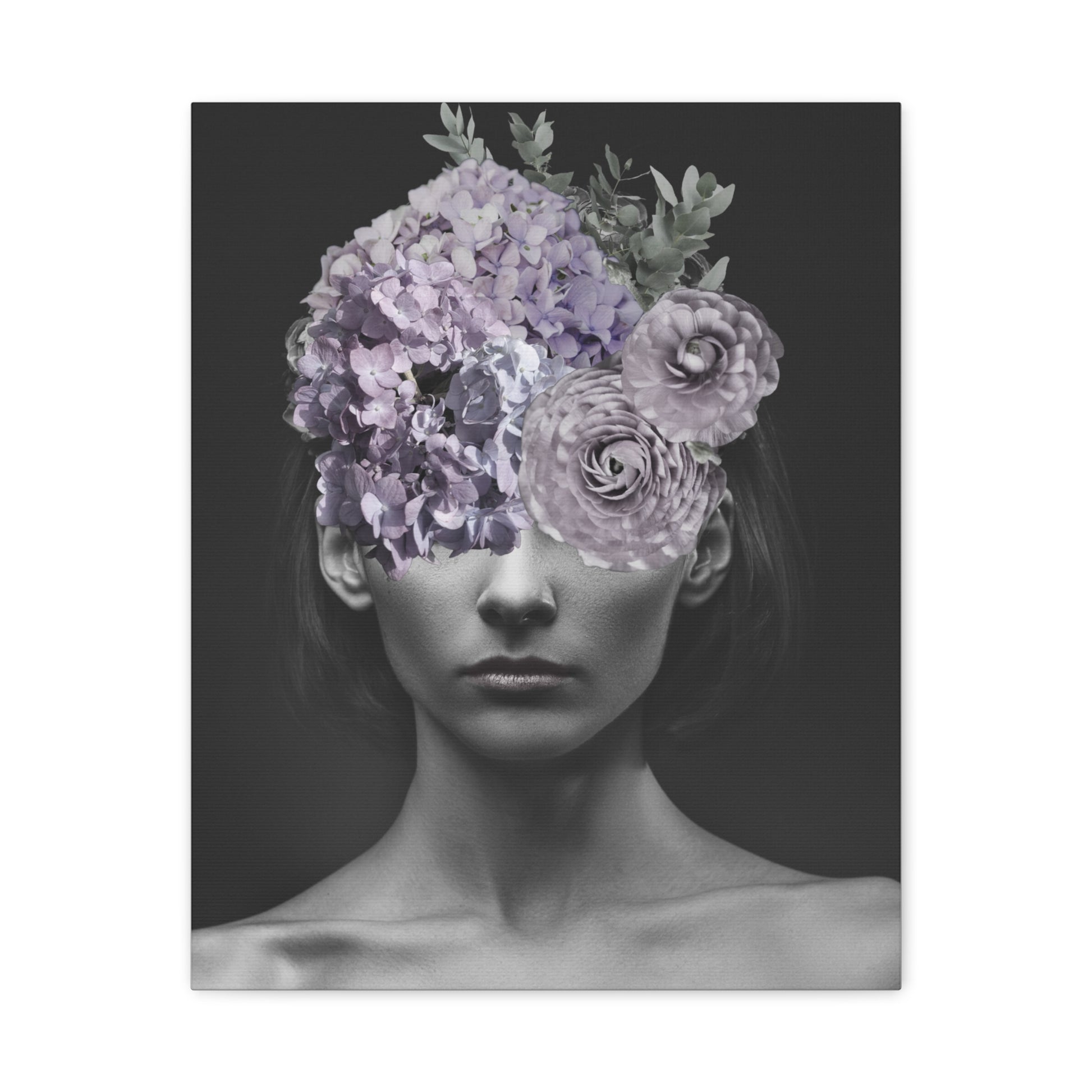 Hydrangeas Where Her Eyes Should Be Canvas Art - Mischief & Muse