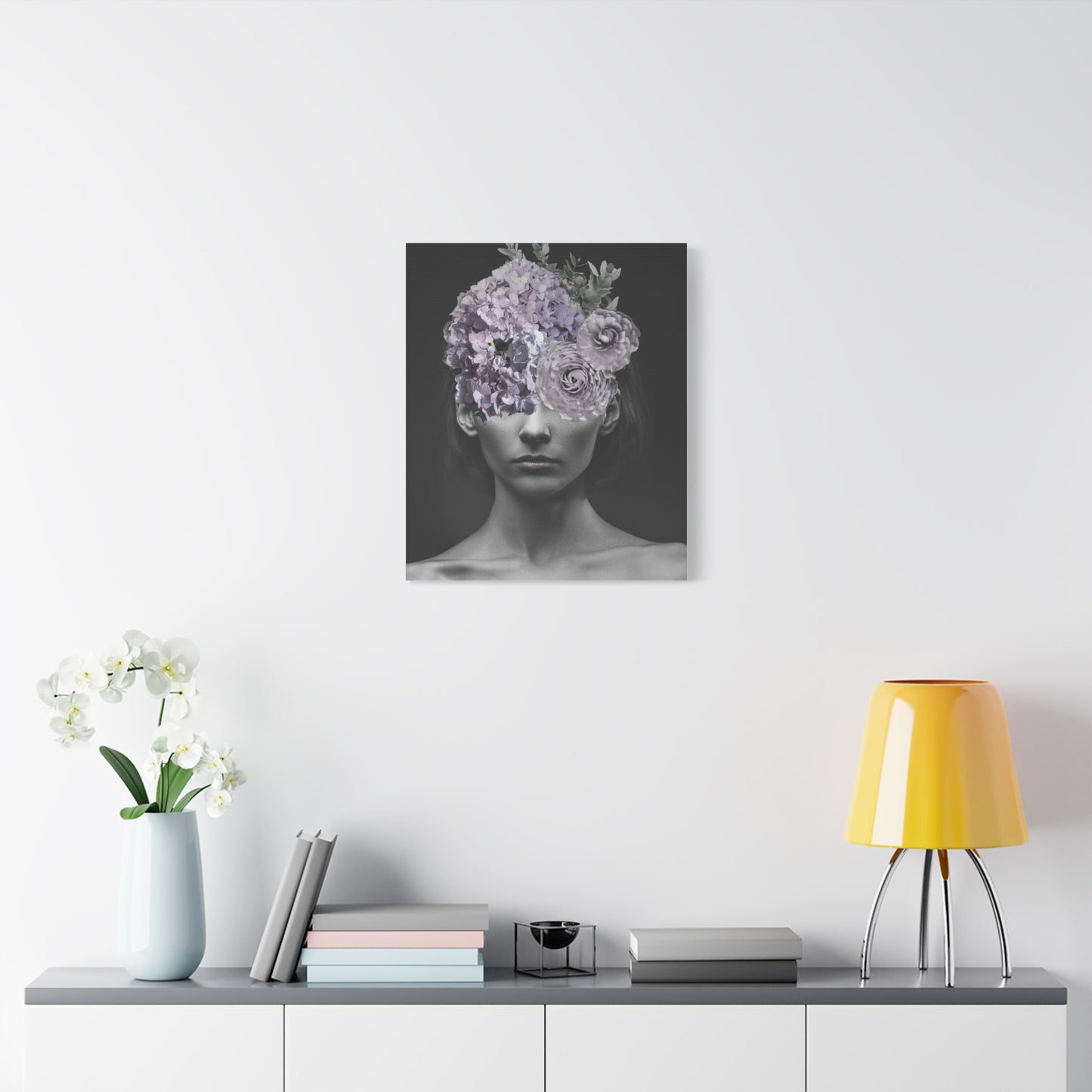Hydrangeas Where Her Eyes Should Be Canvas Art - Mischief & Muse
