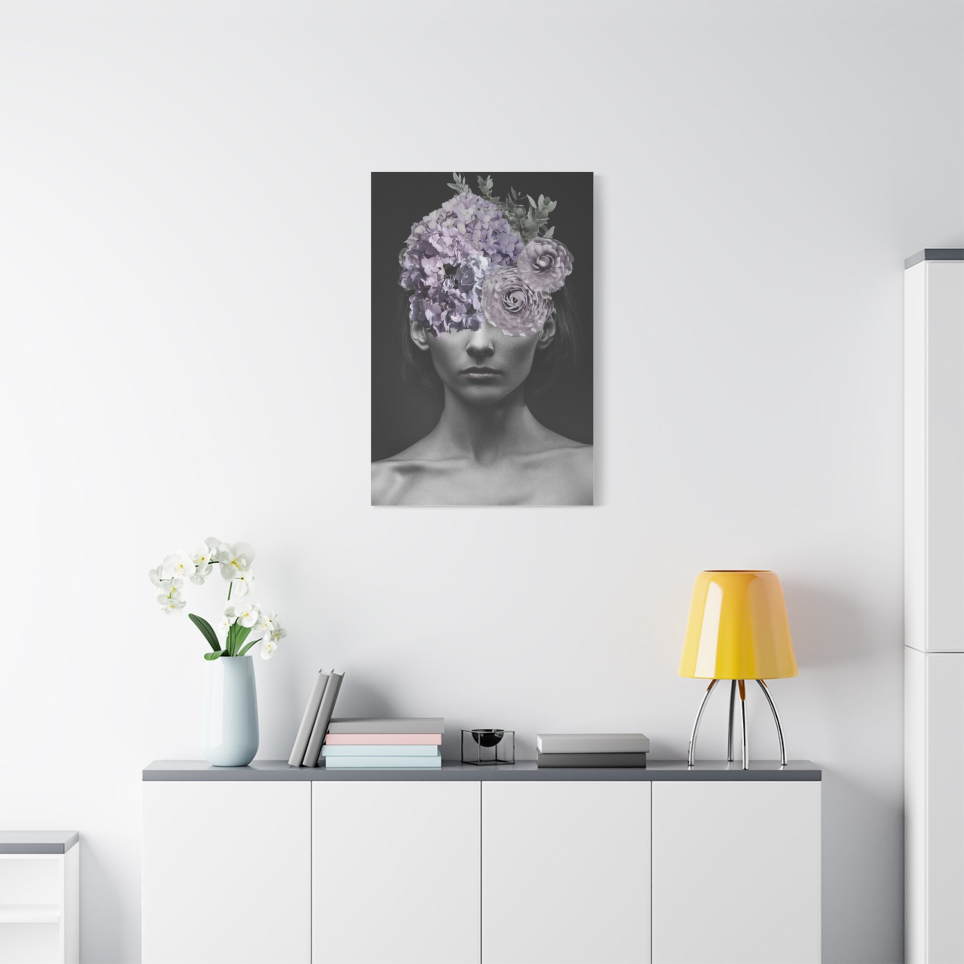 Hydrangeas Where Her Eyes Should Be Canvas Art - Mischief & Muse