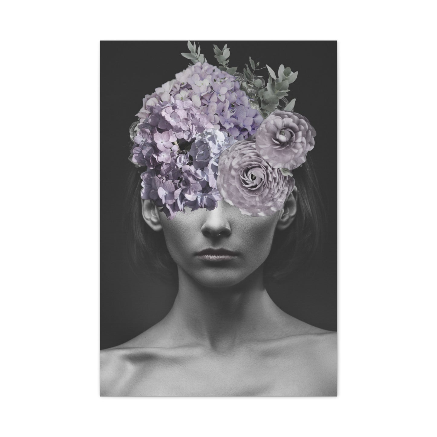 Hydrangeas Where Her Eyes Should Be Canvas Art - Mischief & Muse