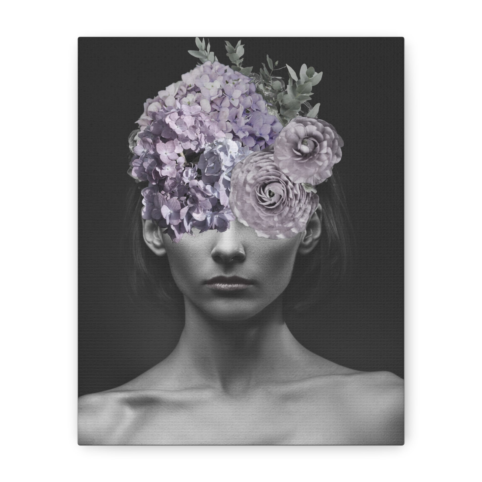 Hydrangeas Where Her Eyes Should Be Canvas Art - Mischief & Muse