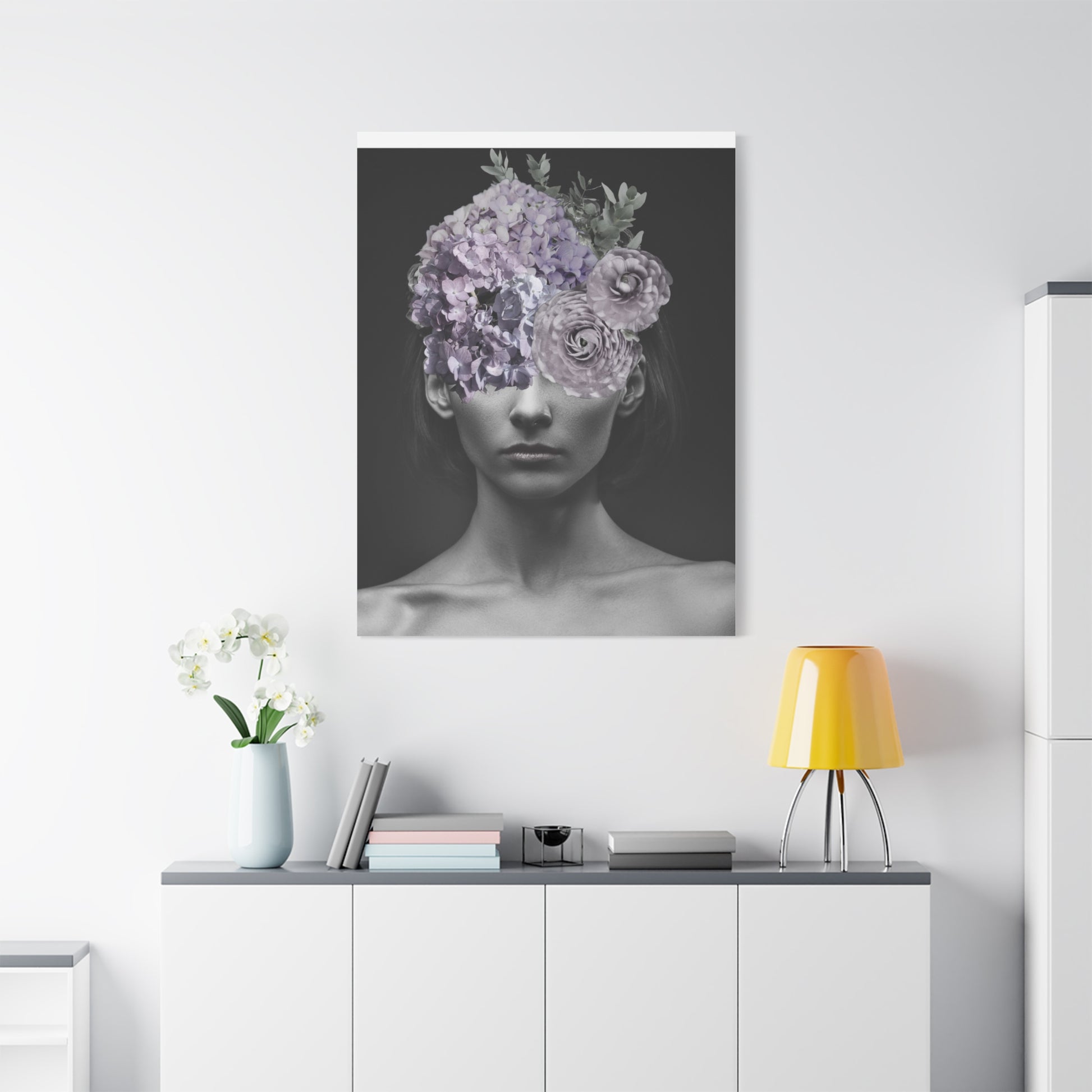 Hydrangeas Where Her Eyes Should Be Canvas Art - Mischief & Muse
