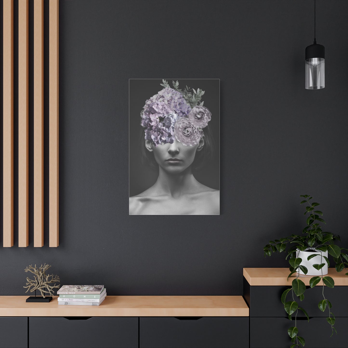 Hydrangeas Where Her Eyes Should Be Canvas Art - Mischief & Muse