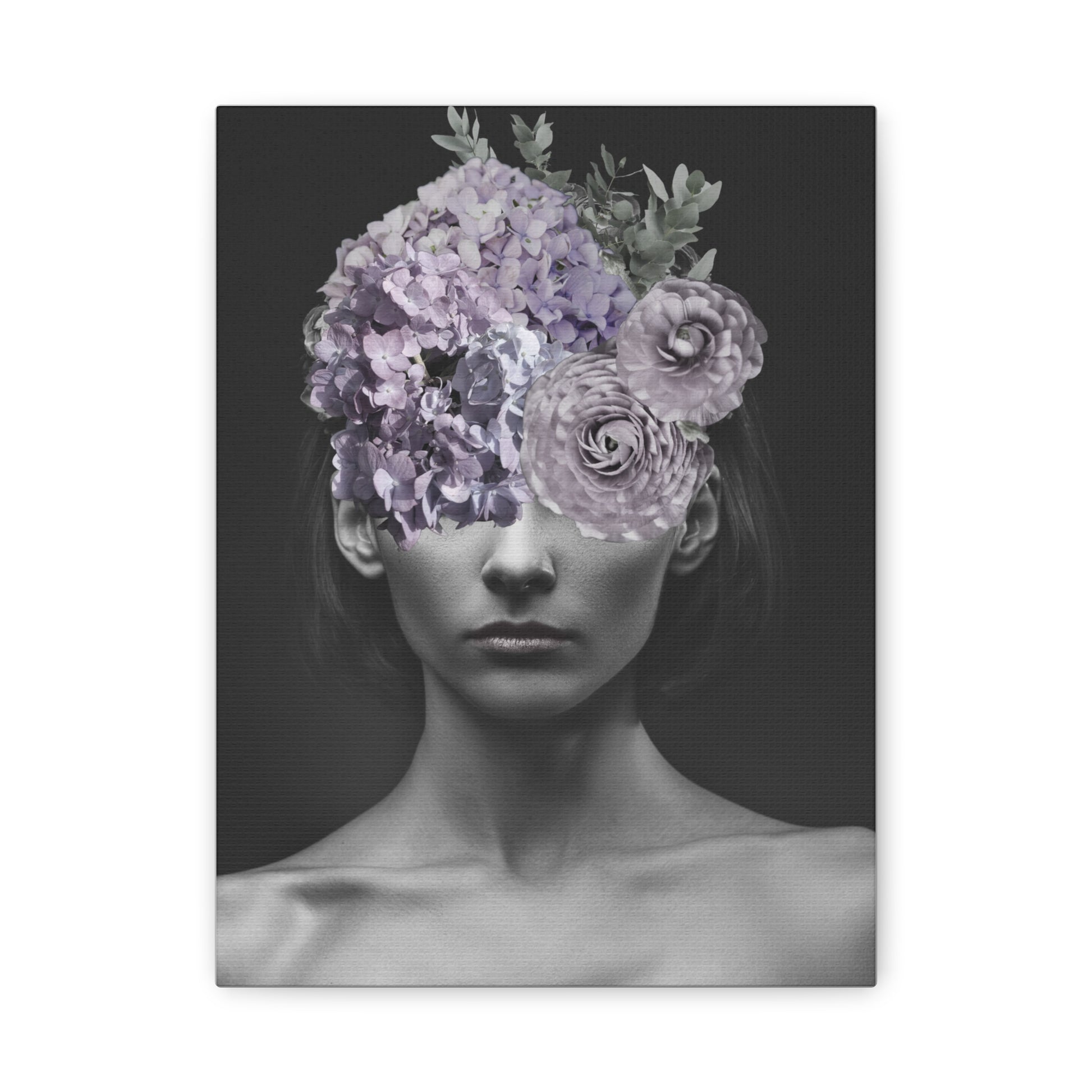 Hydrangeas Where Her Eyes Should Be Canvas Art - Mischief & Muse