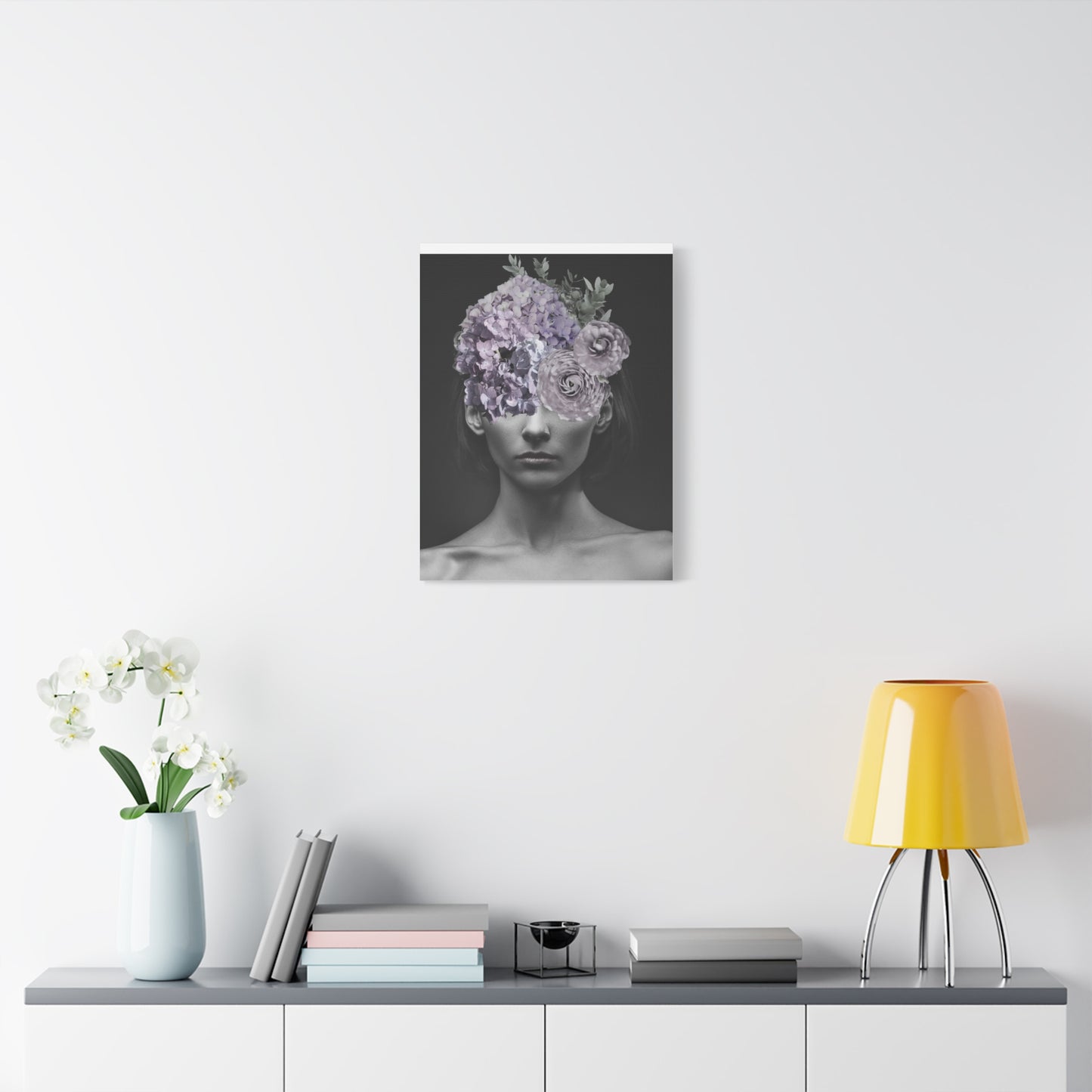 Hydrangeas Where Her Eyes Should Be Canvas Art - Mischief & Muse