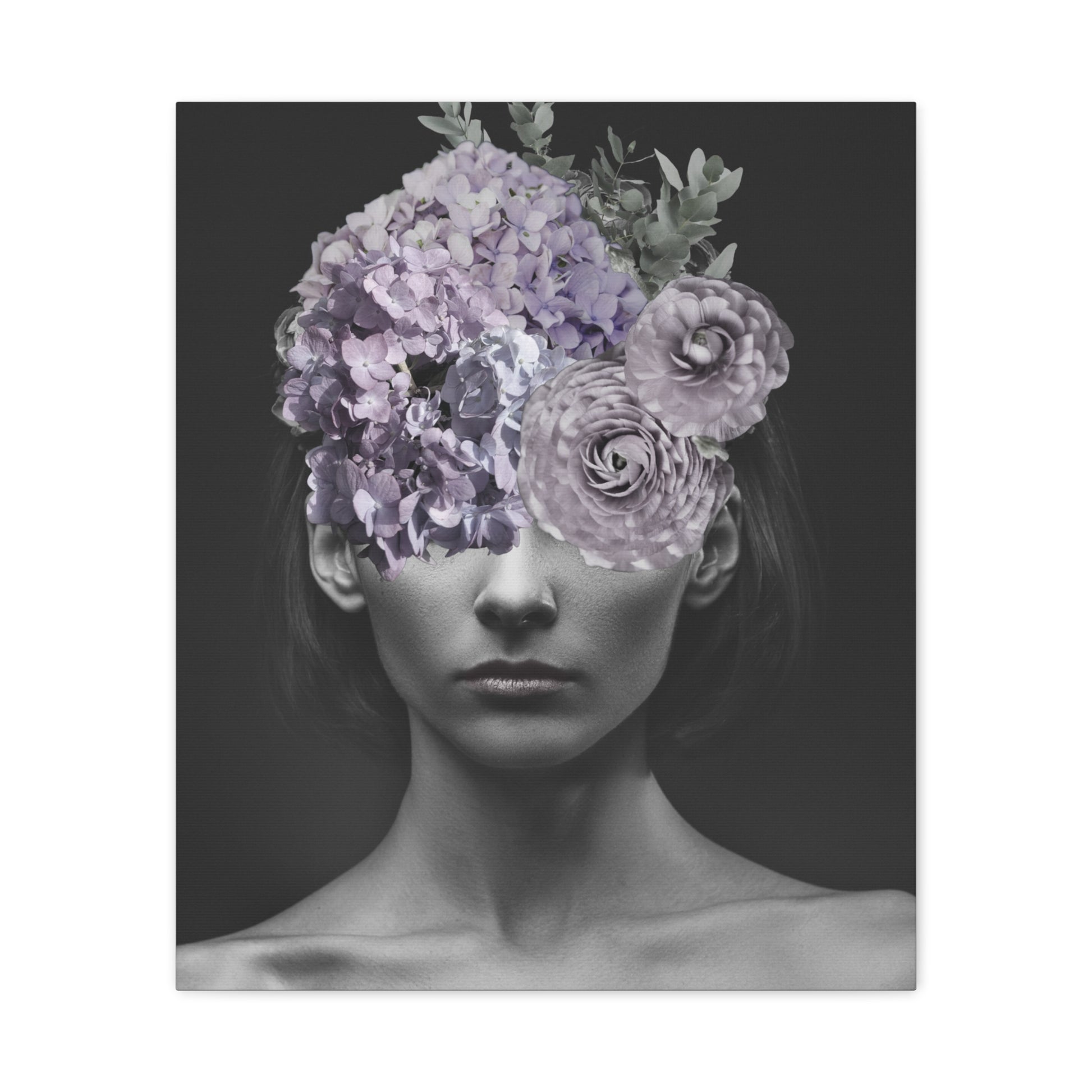 Hydrangeas Where Her Eyes Should Be Canvas Art - Mischief & Muse