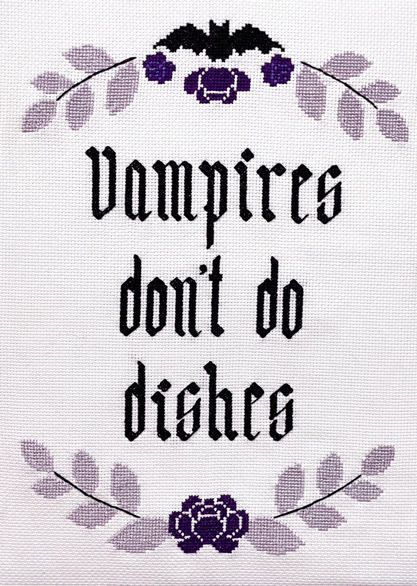 Vampires don't do dishes cross-stitch pattern - Mischief & Muse