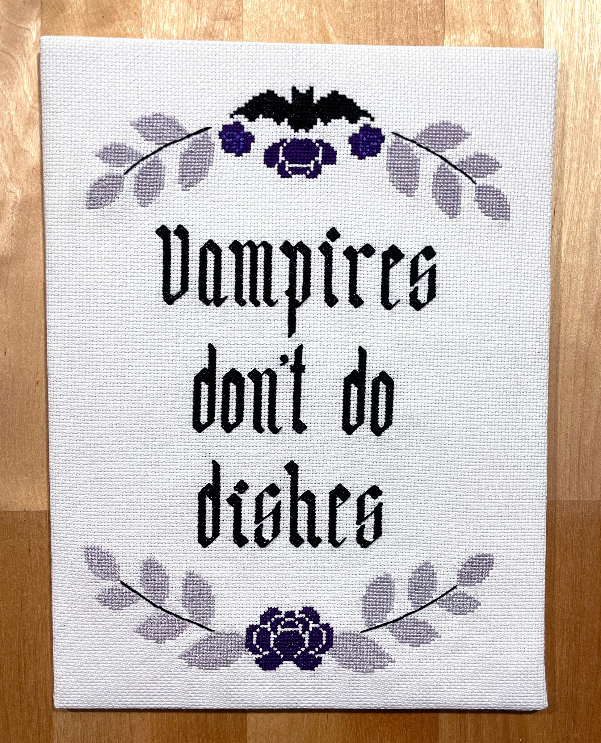 Vampires don't do dishes cross-stitch pattern - Mischief & Muse